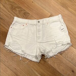Free People we the free spring White Jean Shorts High-Waisted Distressed size 31